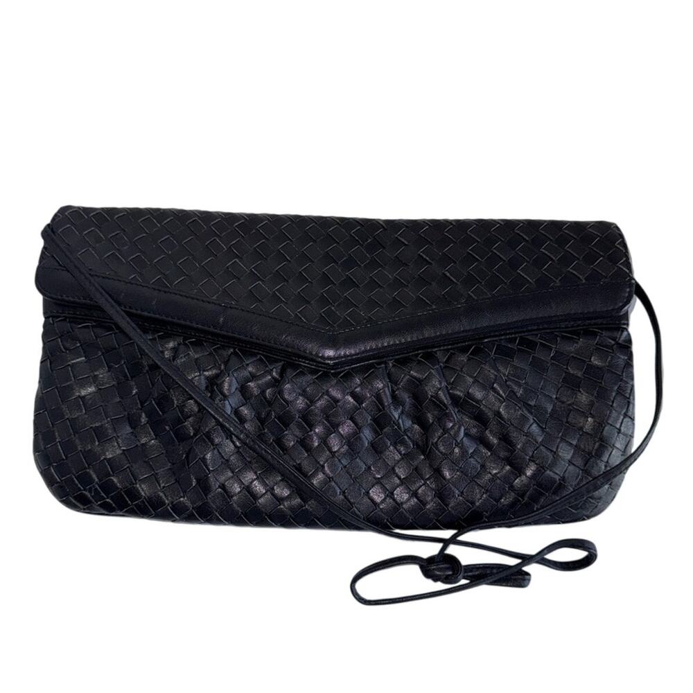 VINTAGE PALLIZIO Luca Black Woven East West Leather Crossbody Bag